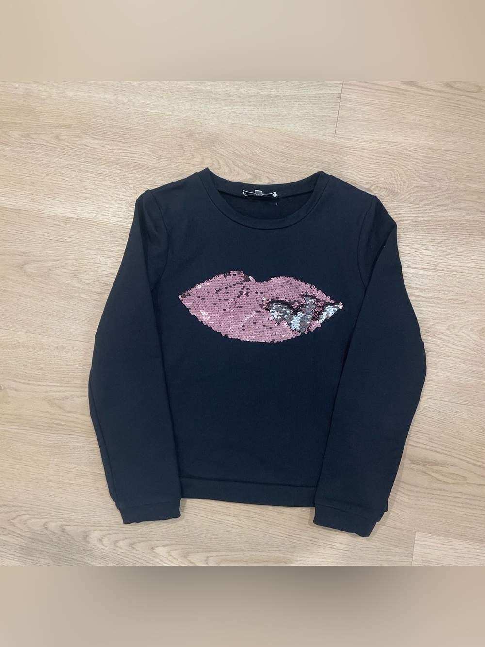 Milly Minis Black Sweatshirt with Pink Sequin Lip Motif